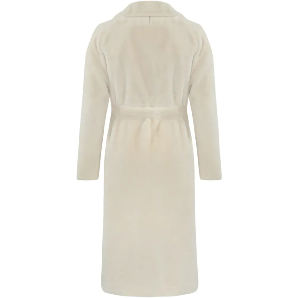 Cappotto Bianco in Pelliccia Sintetica Scollo a V