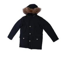 Cappotto Blu con Cappuccio e Bordo in Pelliccia