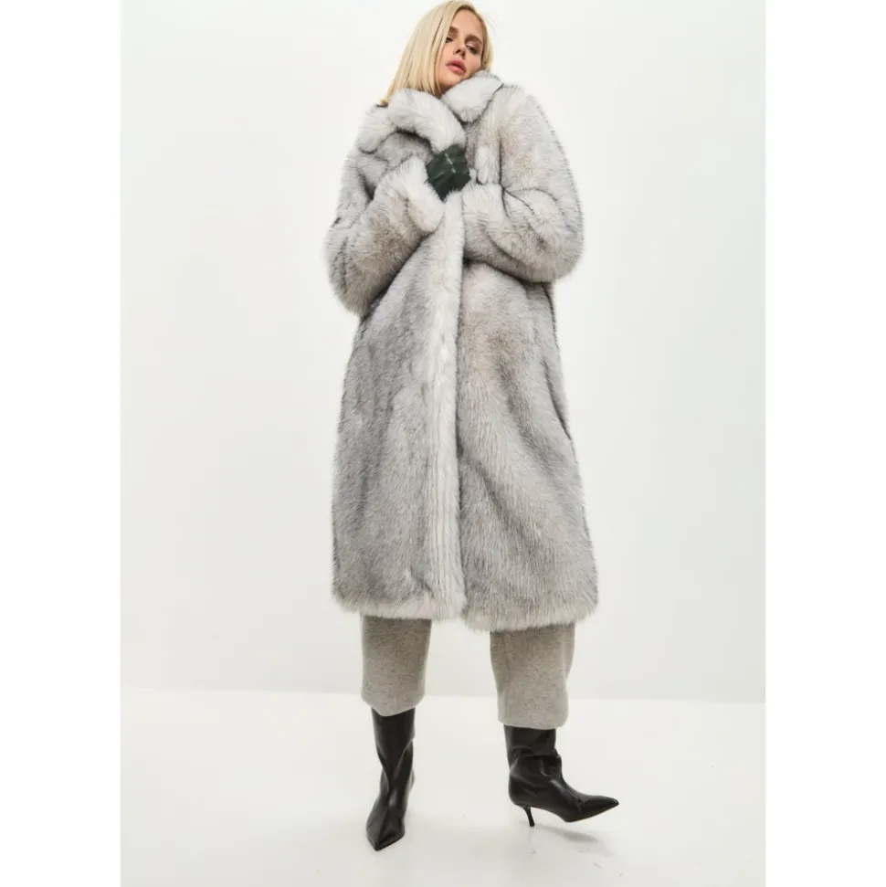 Cappotto Lussuoso in Finta Pelliccia Natalie - Grigio