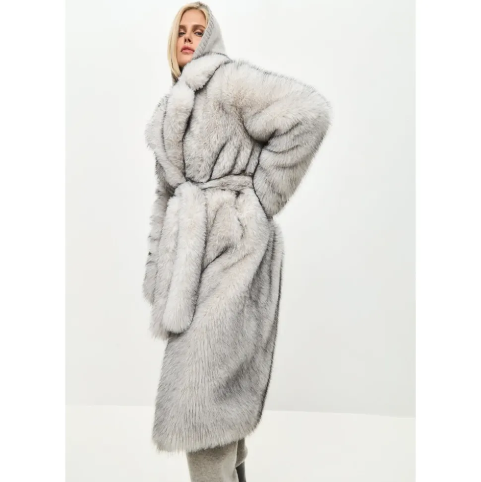 Cappotto Lussuoso in Finta Pelliccia Natalie - Grigio