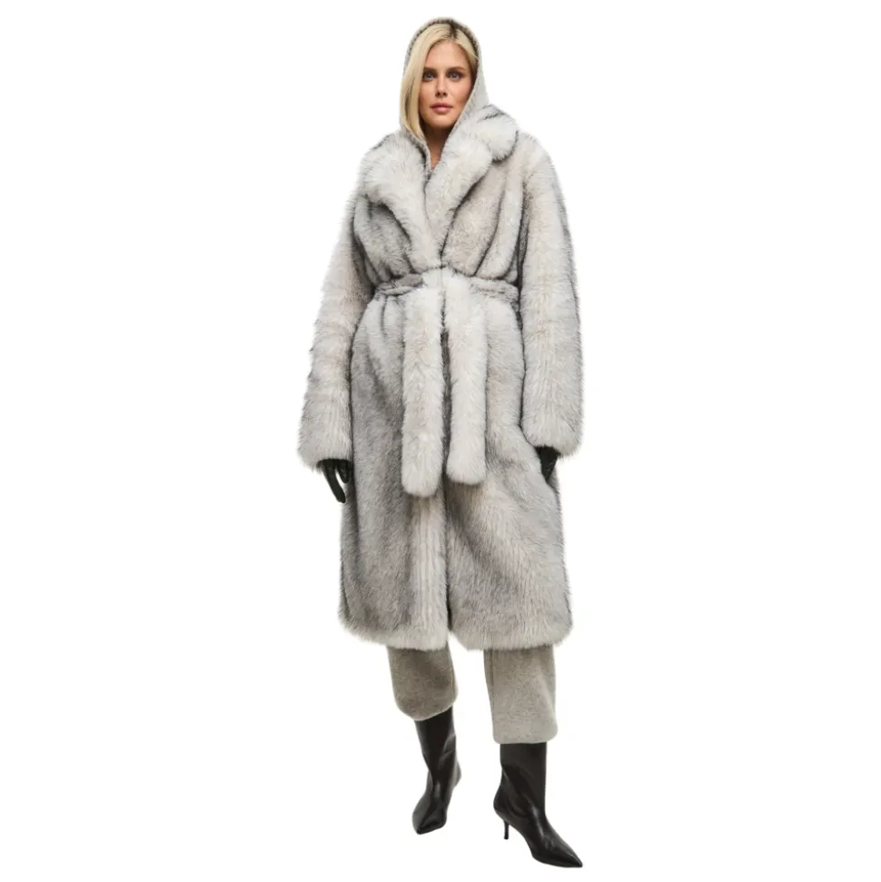 Cappotto Lussuoso in Finta Pelliccia Natalie - Grigio