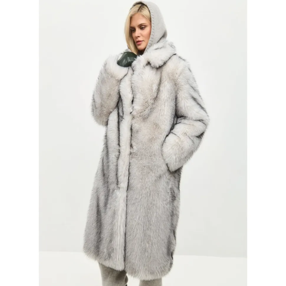 Cappotto Lussuoso in Finta Pelliccia Natalie - Grigio
