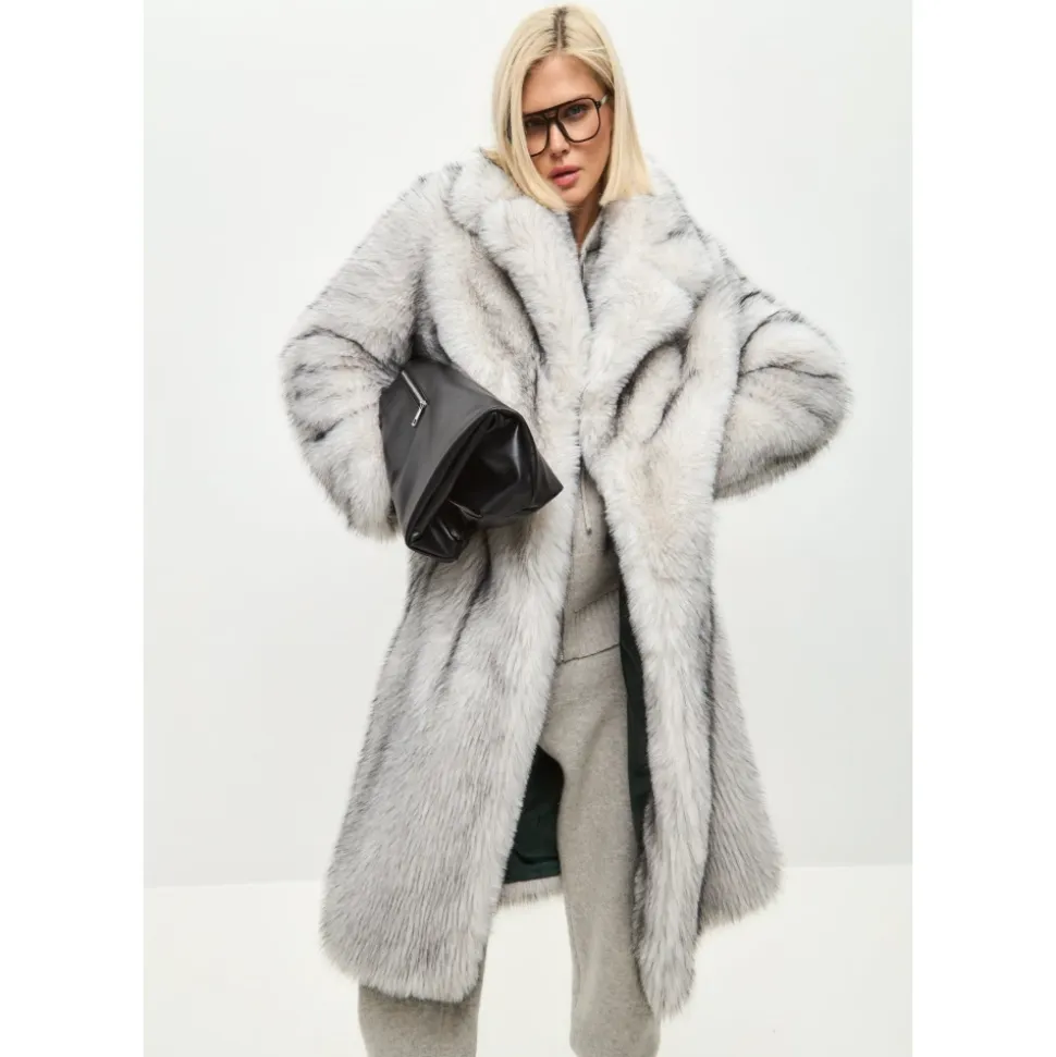 Cappotto Lussuoso in Finta Pelliccia Natalie - Grigio
