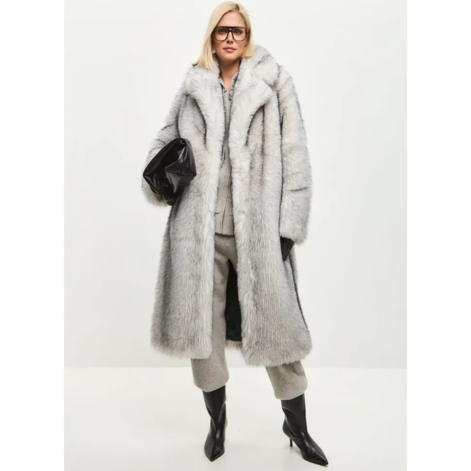 Cappotto Lussuoso in Finta Pelliccia Natalie - Grigio
