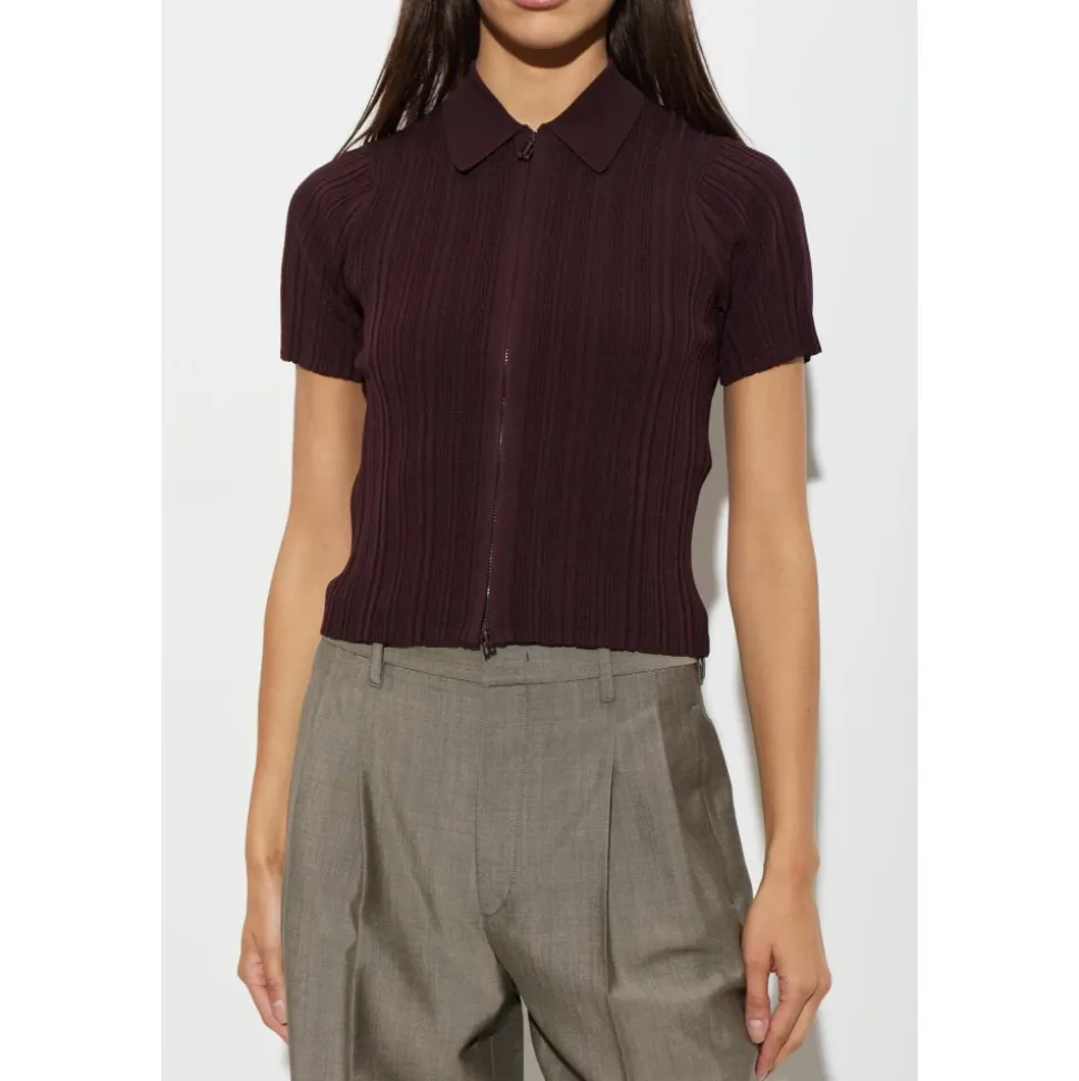 Cardigan Corto a Maniche Corte a Costine