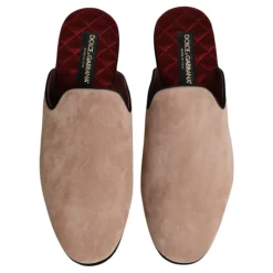 Ciabatte Piatte in Pelle Scamosciata Beige