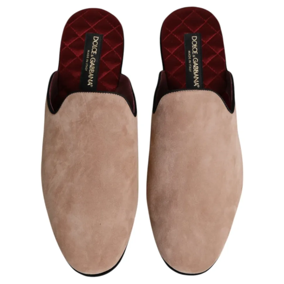 Ciabatte Piatte in Pelle Scamosciata Beige