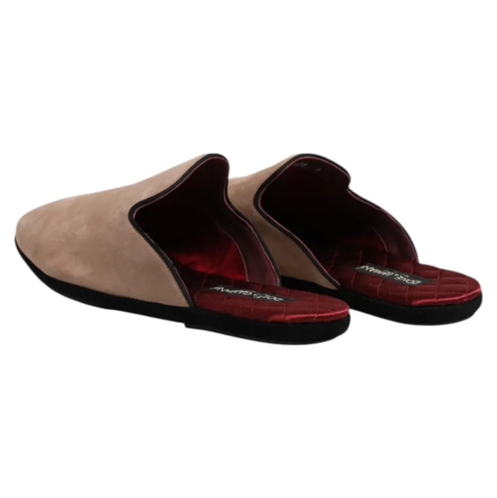 Ciabatte Piatte in Pelle Scamosciata Beige