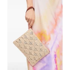 Clutch con dettaglio lurex colore sabbia