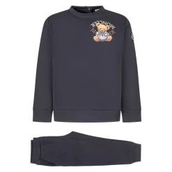 Completo felpa in cotone con orsetto ricamato