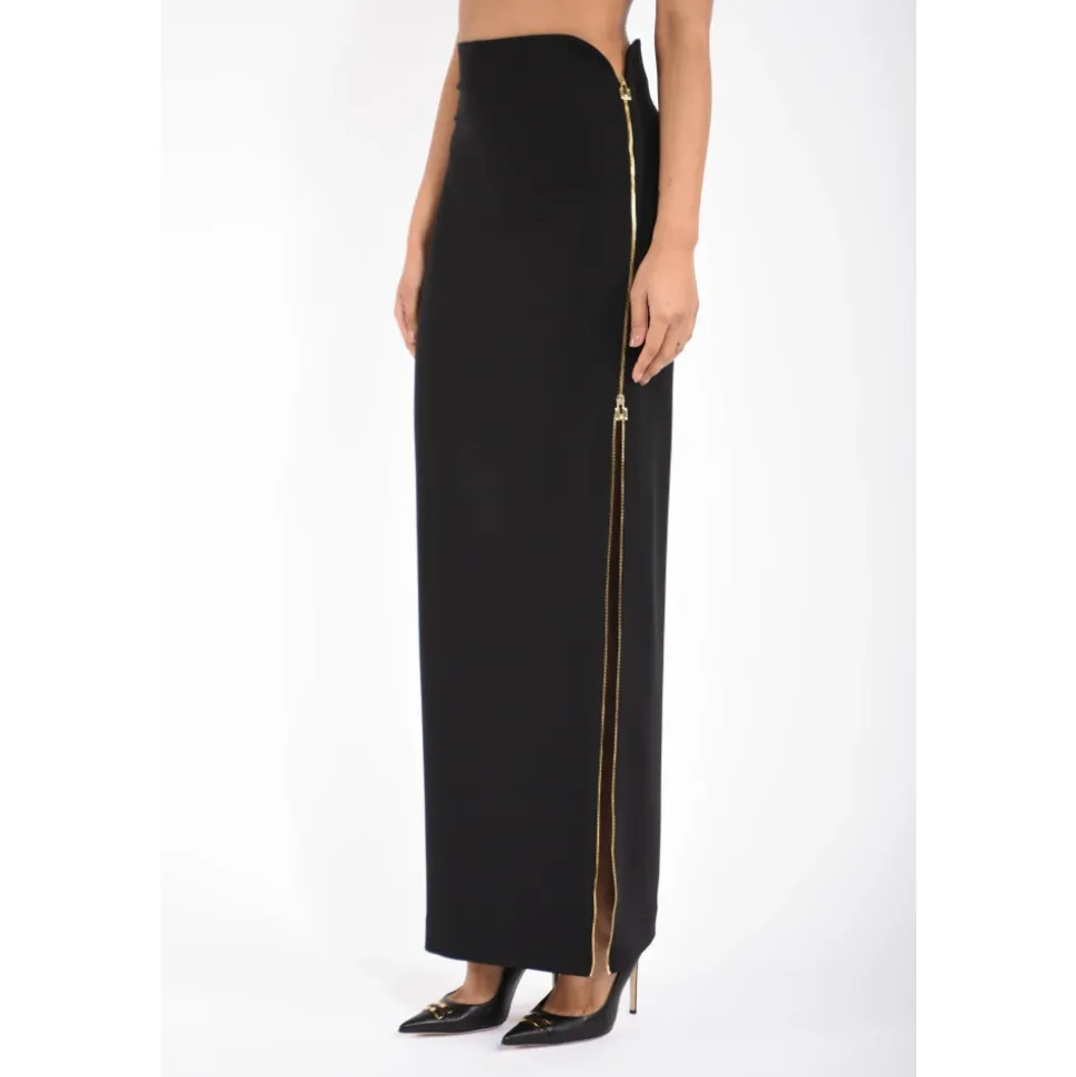 Crepe Maxi Skirt with Jewel Zip