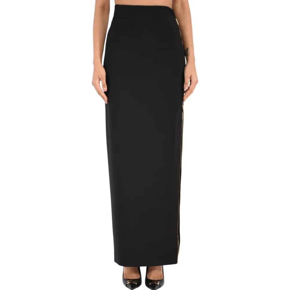 Crepe Maxi Skirt with Jewel Zip