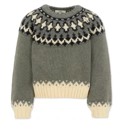 Crop Sweater con Motivo Nordico Grigio