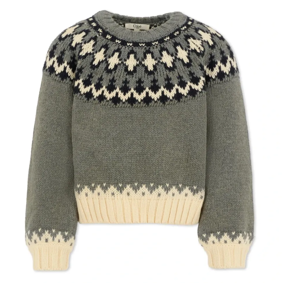 Crop Sweater con Motivo Nordico Grigio