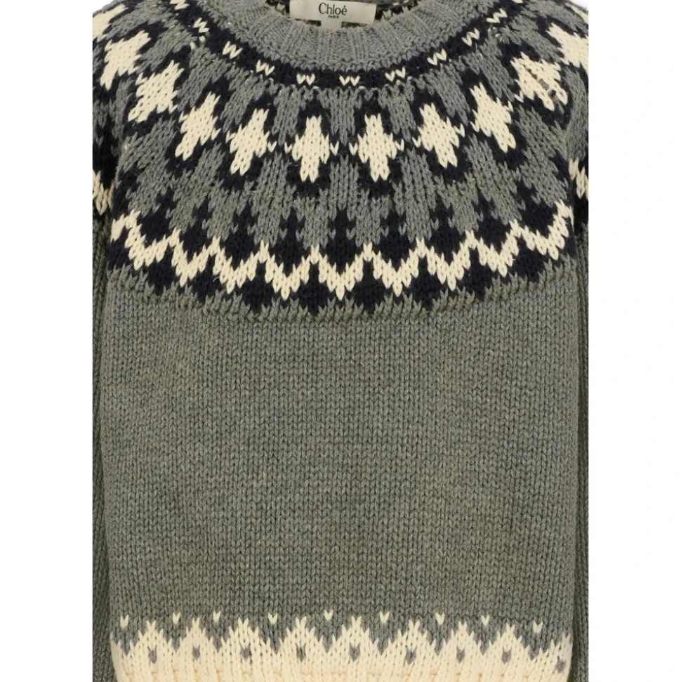 Crop Sweater con Motivo Nordico Grigio