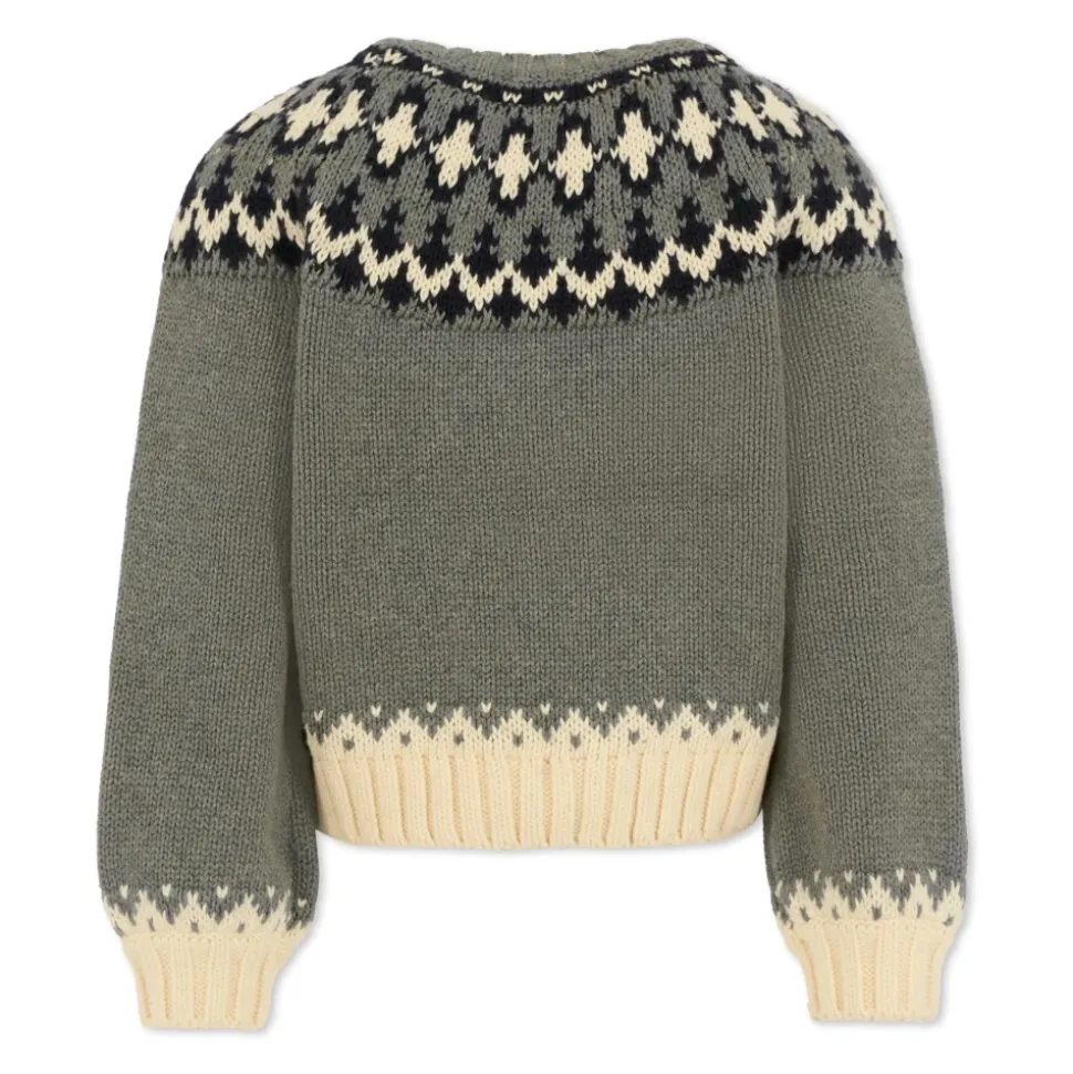 Crop Sweater con Motivo Nordico Grigio