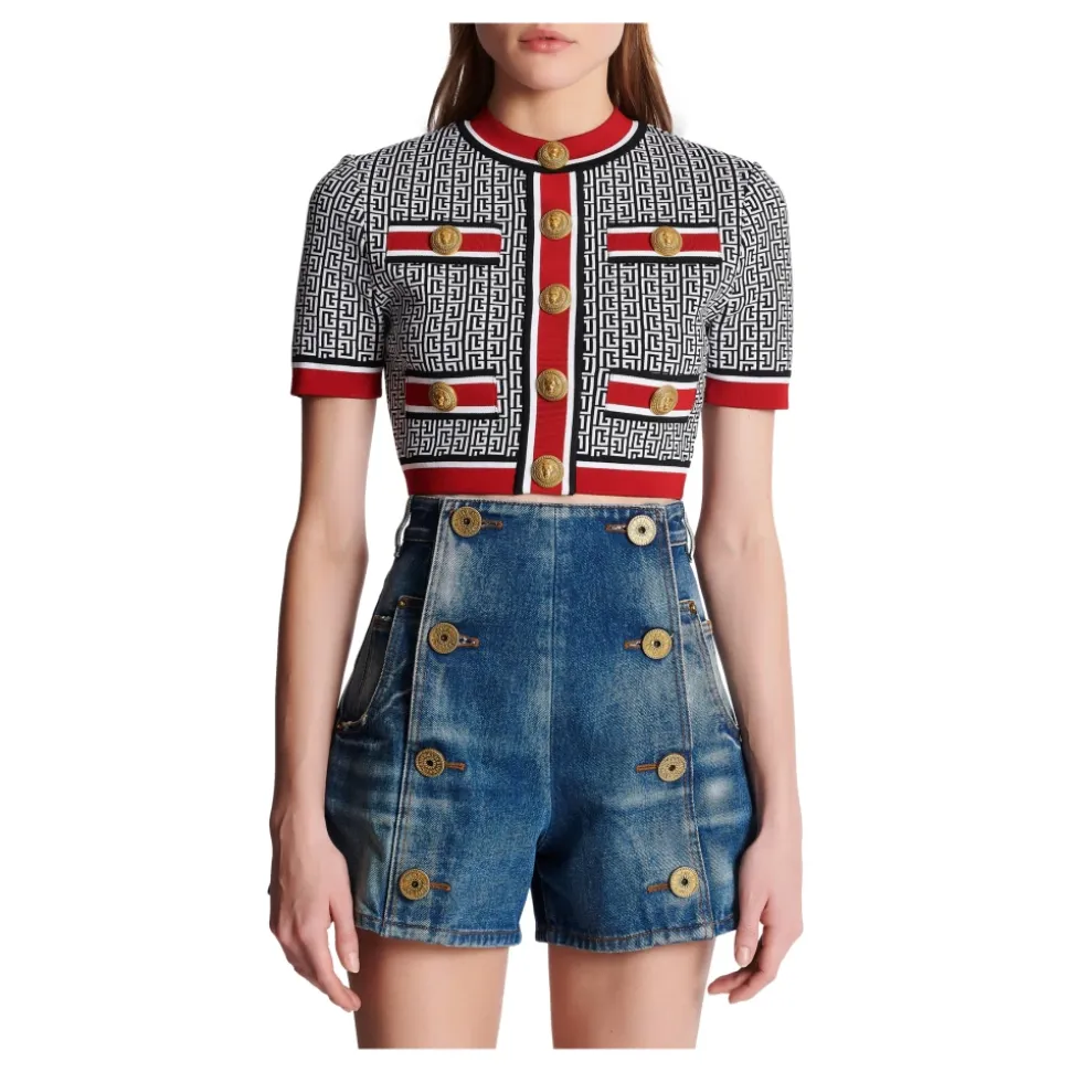 Crop Top con Monogramma Jacquard