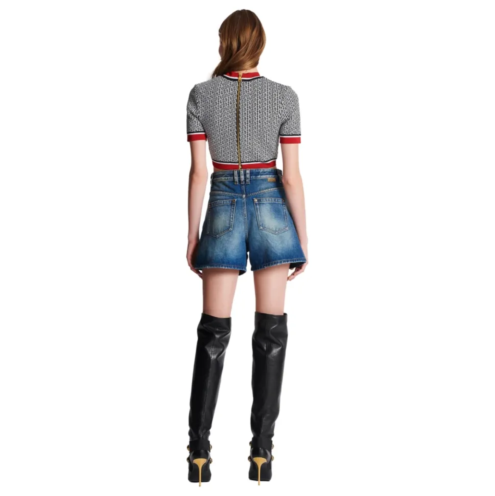 Crop Top con Monogramma Jacquard