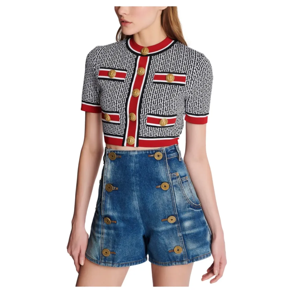 Crop Top con Monogramma Jacquard