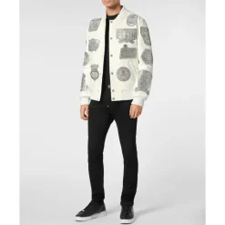 Crystal College Bomber con Patch Maniche in Pelle