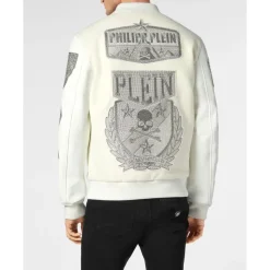 Crystal College Bomber con Patch Maniche in Pelle