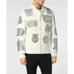 Crystal College Bomber con Patch Maniche in Pelle
