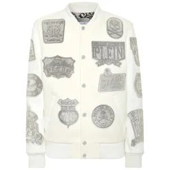Crystal College Bomber con Patch Maniche in Pelle