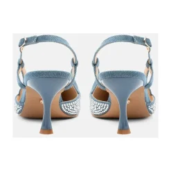 Denim Slingback Scarpe Basse con Strass
