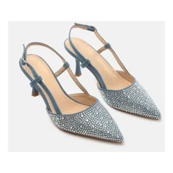 Denim Slingback Scarpe Basse con Strass