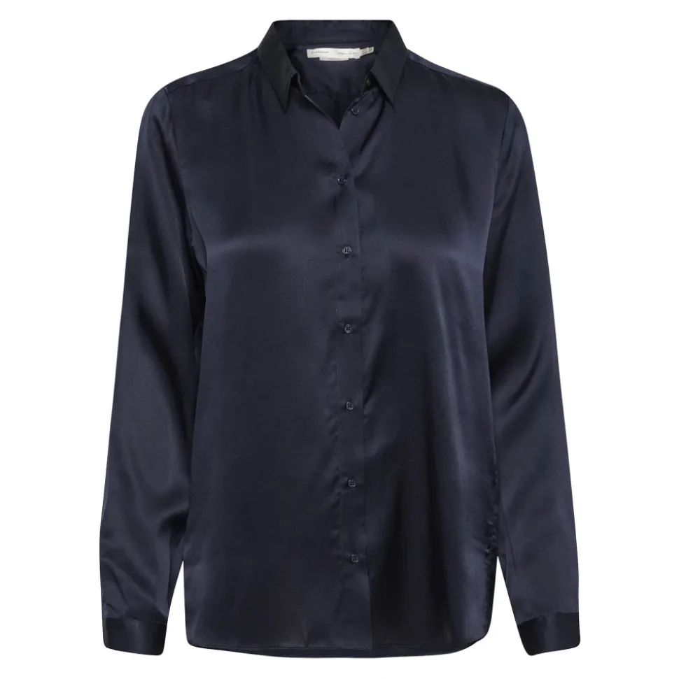 Elegante camicia di seta blu marino