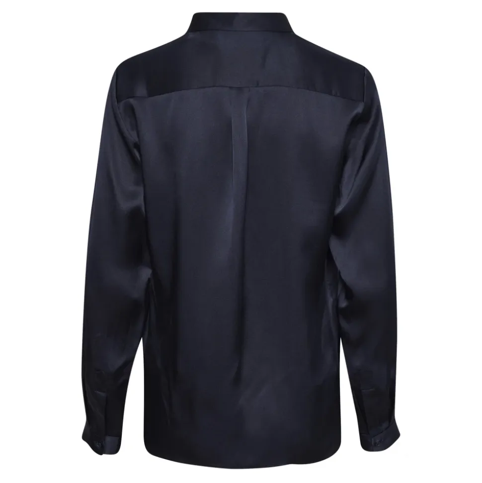 Elegante camicia di seta blu marino