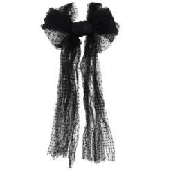 Elegante fascia per capelli nera con dettagli di rete.
