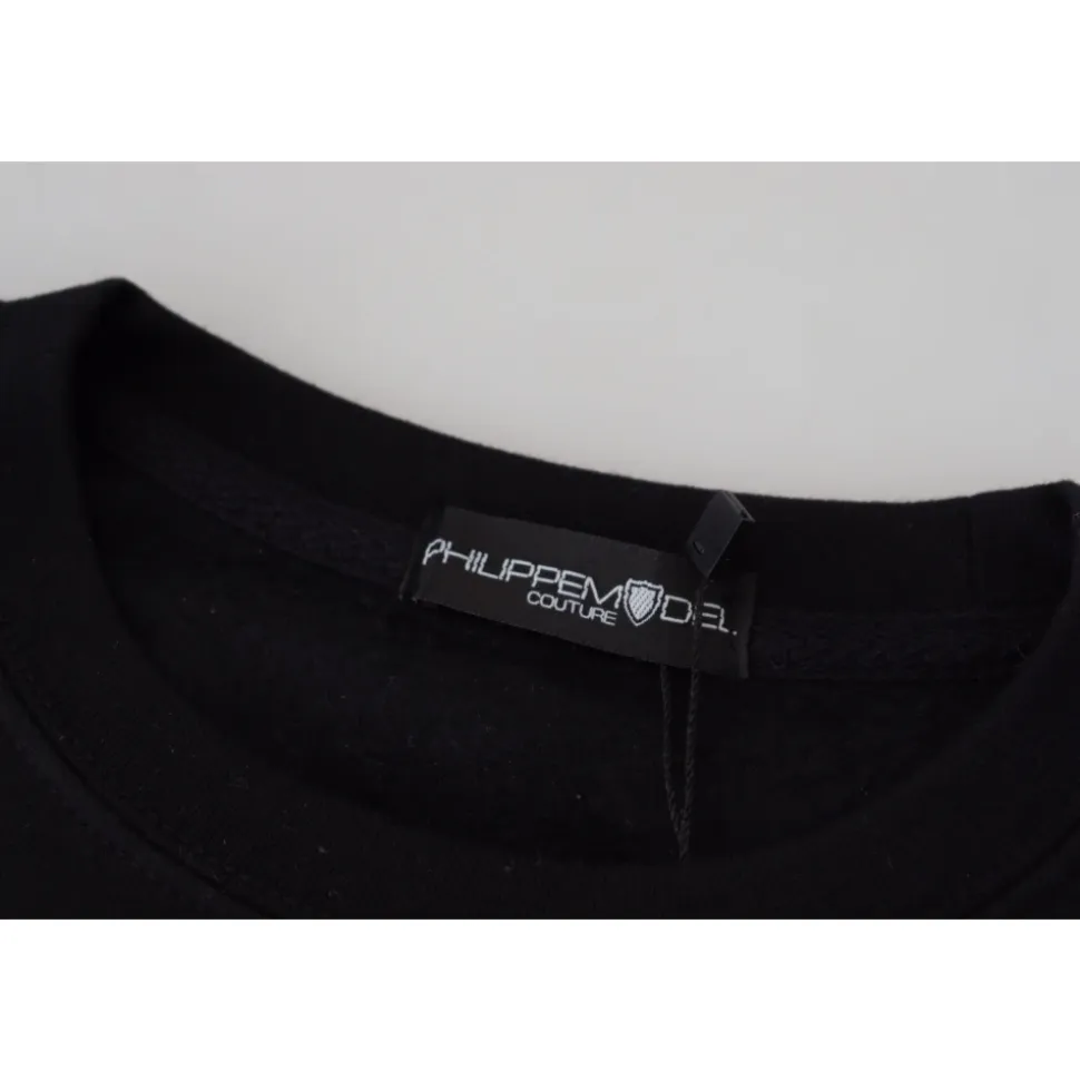 Elegante Felpa Nera in Cotone con Stampa