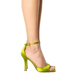 Eleganti Sandali con Tacco Alto in Raso Pistacchio