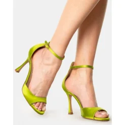 Eleganti Sandali con Tacco Alto in Raso Pistacchio