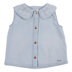 Embroidered-Collar Top