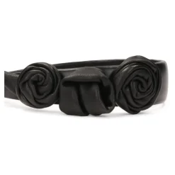 Fascia per capelli in pelle nera con rose