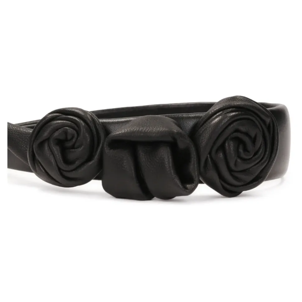 Fascia per capelli in pelle nera con rose