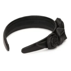 Fascia per capelli in pelle nera con rose