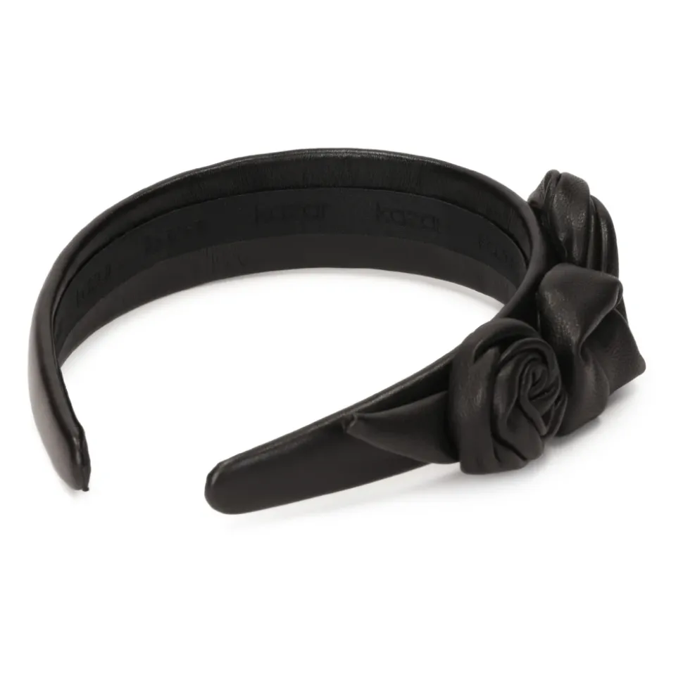 Fascia per capelli in pelle nera con rose