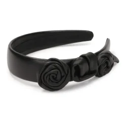 Fascia per capelli in pelle nera con rose
