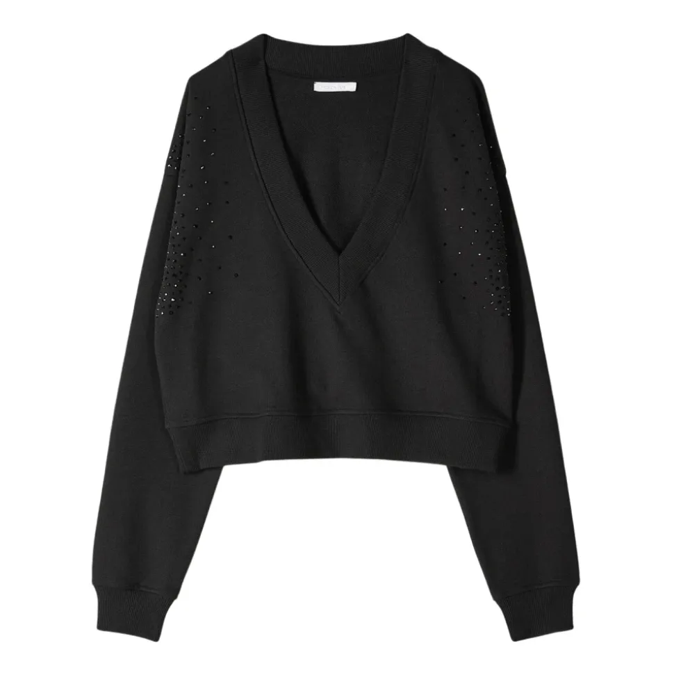 Felpa con scollo a V e strass