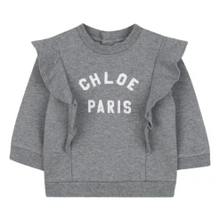 Felpa in Cotone Grigio con Balze
