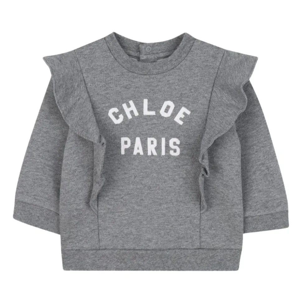 Felpa in Cotone Grigio con Balze