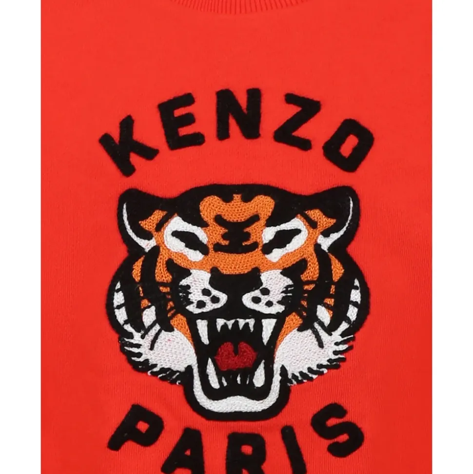 Felpa Rossa in Cotone con Tigre Portafortuna