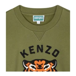 Felpa Verde con Tigre Ricamata per Ragazzi
