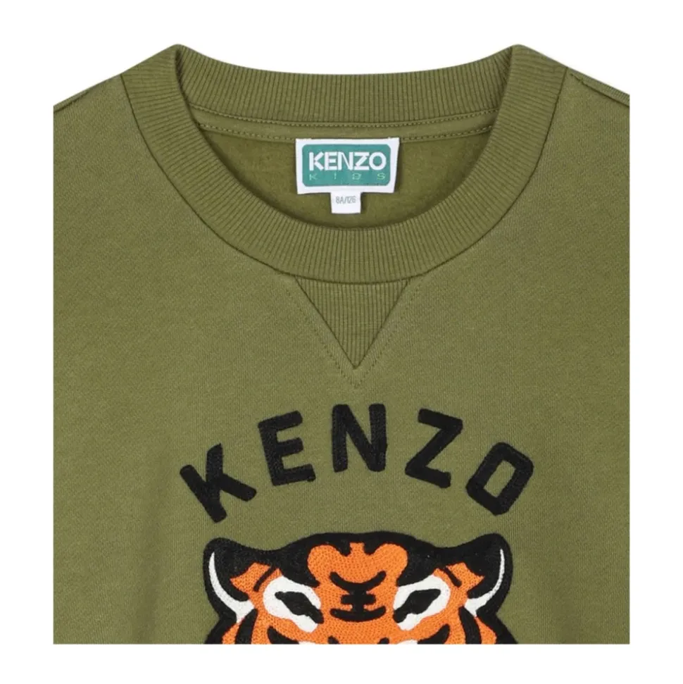 Felpa Verde con Tigre Ricamata per Ragazzi