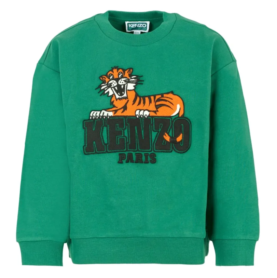 Felpa verde con tigre ricamata