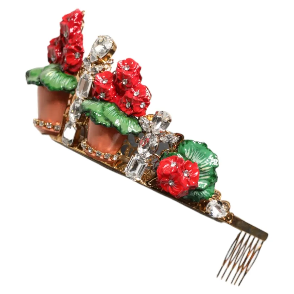 Fiore Rosso Cristallo Corona Oro Fascia