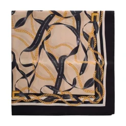 Foulard in Twill di Seta con Stampa Catena e Nastro